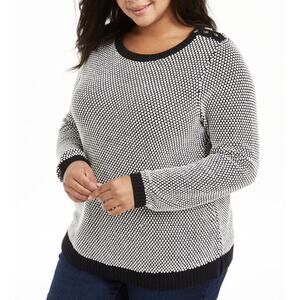 Charter Club Women's Plus Size Button-Trim Contrast-Accent Sweater Size 1X NWT